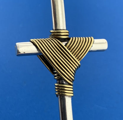 Vintage Mexico Sterling Silver Brass Wrapped Religious Statement Cross Pendant