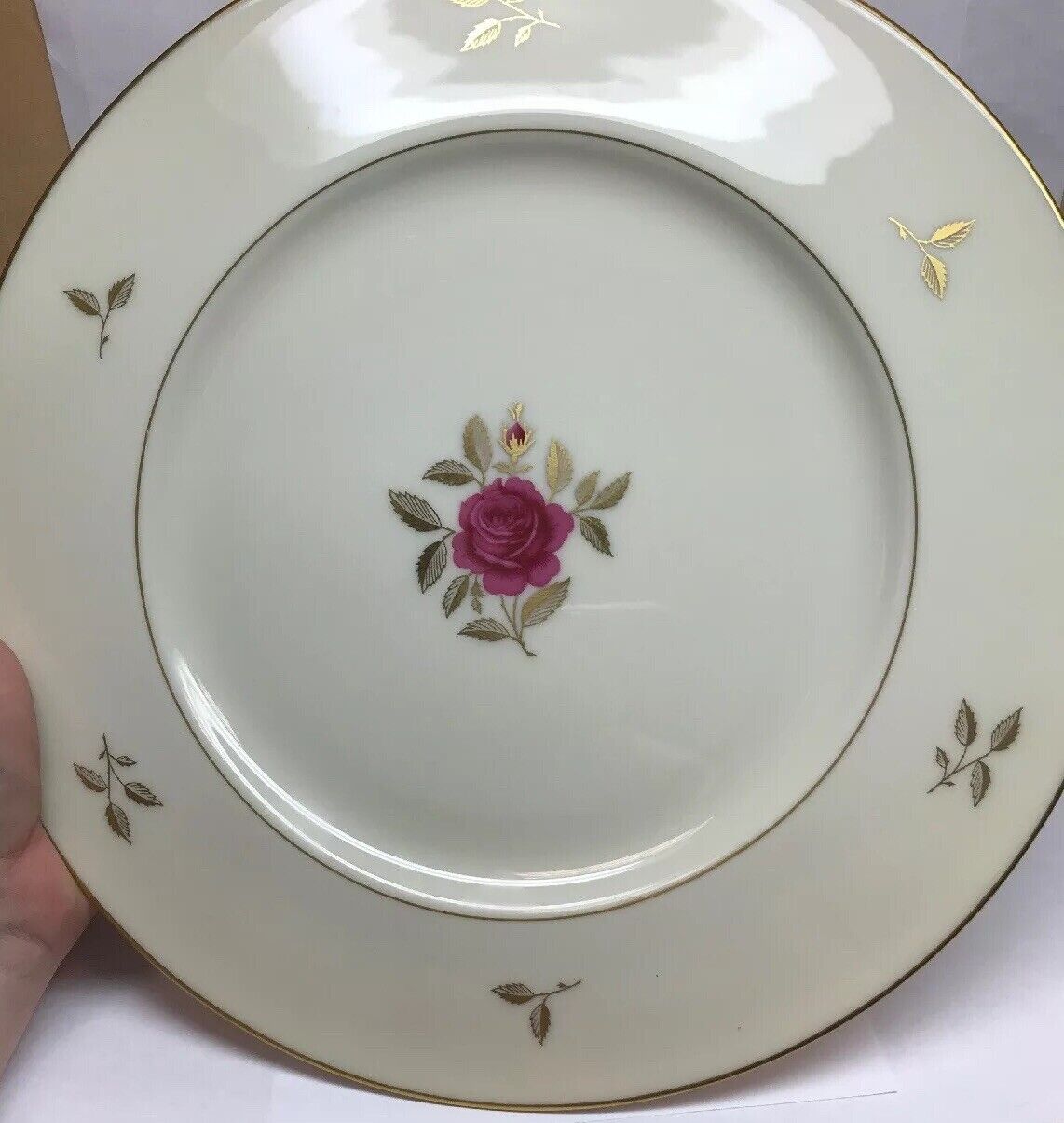Lenox China Rhodora Pattern Rose Design Gold Linen 10-3/8" Dinner Plate