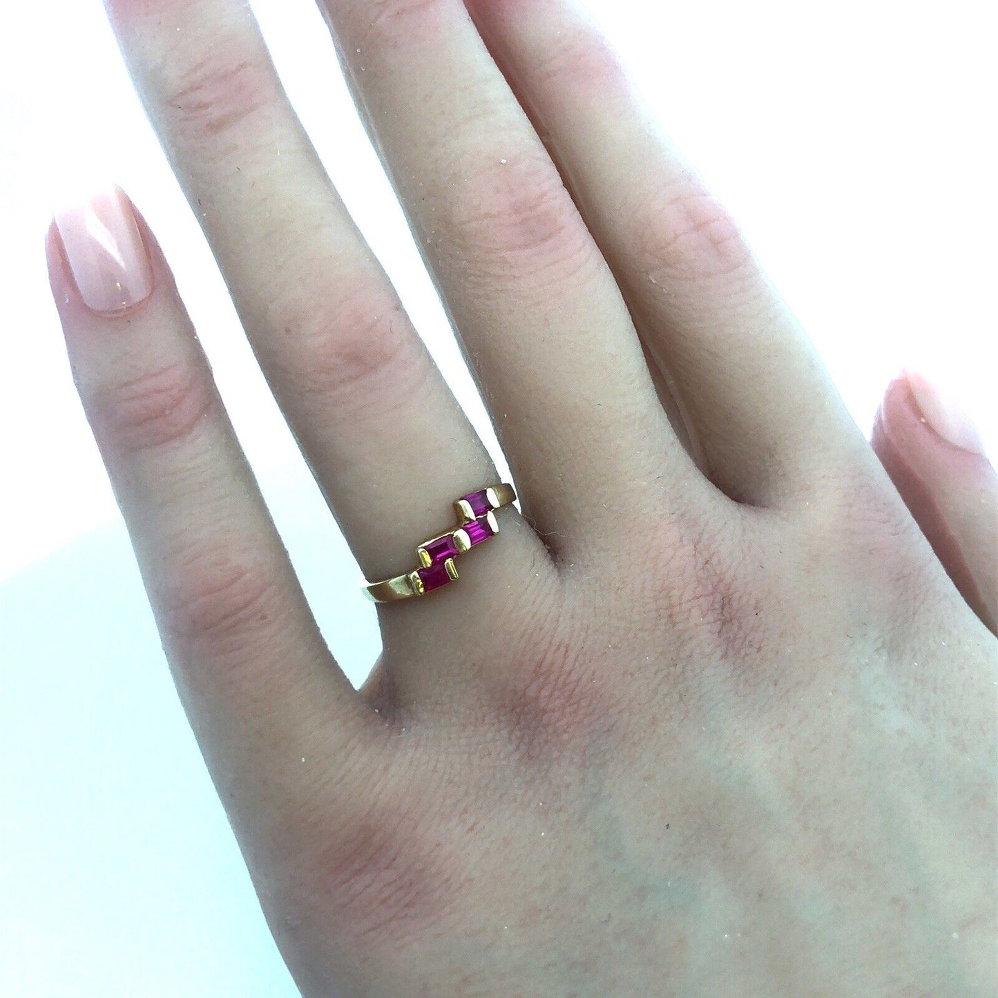 Retro 14K Yellow Gold Ruby Rectangle Modernist July Anniversary Cocktail Ring