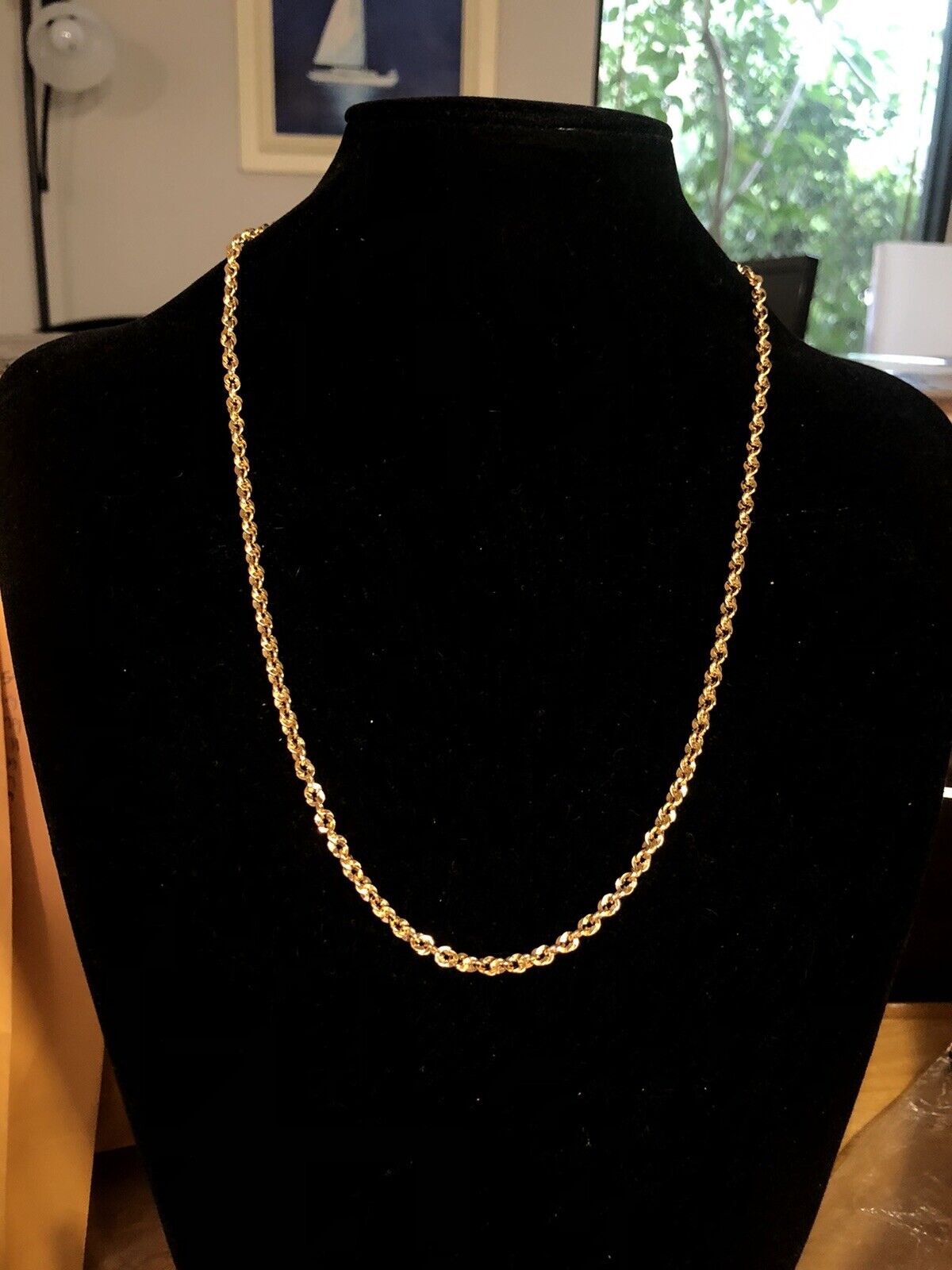 Designer Italy 14K Yellow Gold Diamond Cut Rope Link 22" Chain Necklace