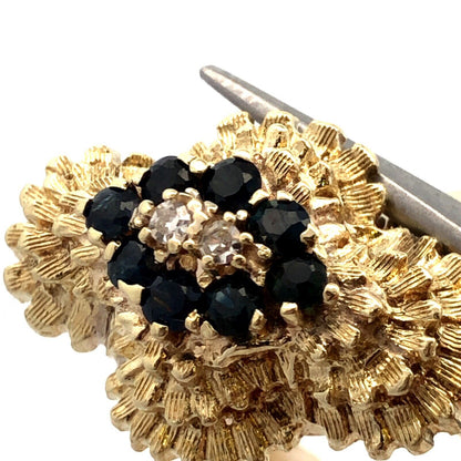 Estate 14K Yellow Gold Sapphire Diamond Pearl Double Strand Beaded Bracelet