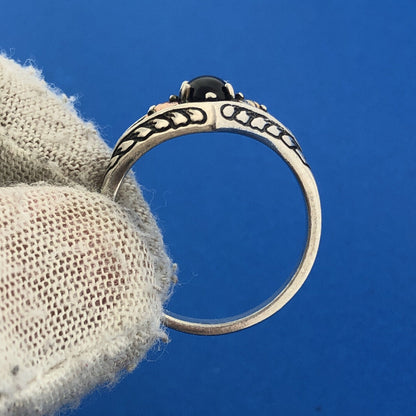 Sterling Silver CCO Coleman Black Onyx Ring with 12k Rose & Yellow Leaf Design