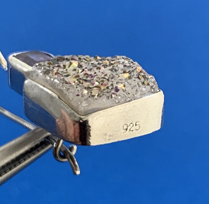 Designer 925 Sterling Silver Purple Drusy Quartz Amethyst Dangle Hook Earrings