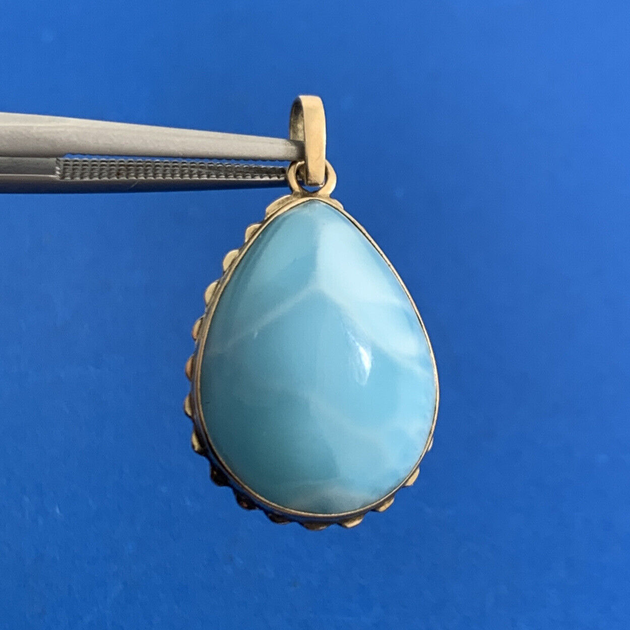 Designer 14K Yellow Gold Teardrop Larimar Statement Pendant
