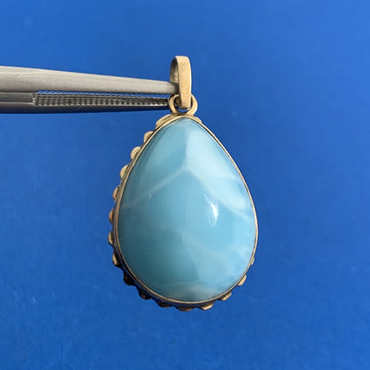 Designer 14K Yellow Gold Teardrop Larimar Statement Pendant