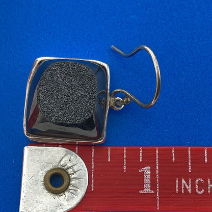 Fifi Rose 925 Sterling Silver Hematite Druzy Statement Square Dangle Earrings