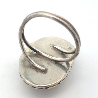 Vintage 925 Sterling Silver Oval White Lace Agate Cabochon Large Size 12.5 Ring