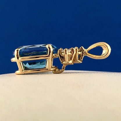 14K Yellow Gold London Blue Topaz Diamond Drop December Anniversary Pendant