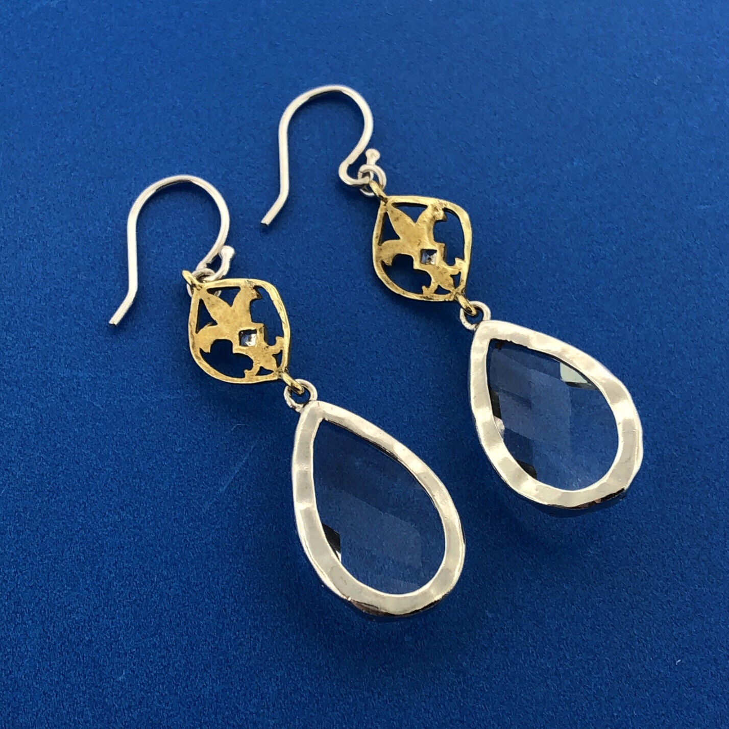 Silpada 925 Sterling Silver Brass White Topaz Glass Crystal Drop Dangle Earrings