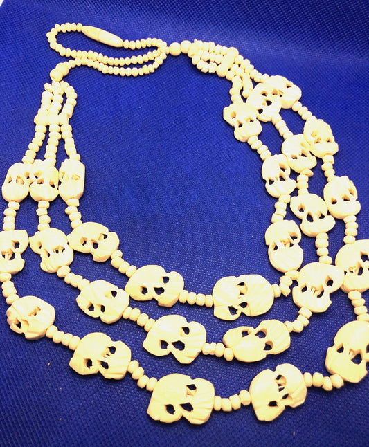 Artisan Hand Carved Resin Three-Strand Beaded Statement Necklace