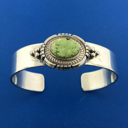 Native American Signed 925 Sterling Silver Rare Green Turquoise Cuff Bracelet