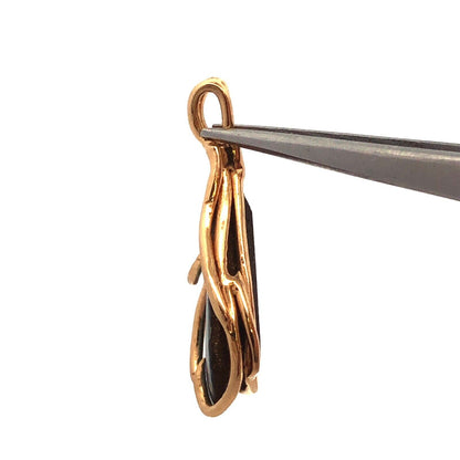 Estate 14K Yellow Gold Teardrop Blue Opal Wire Wrapped Modernist Pendant