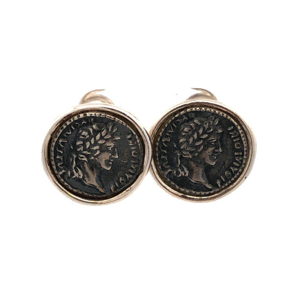Designer 925 Sterling Silver Italy Ancient Coin Omega Back Earrings