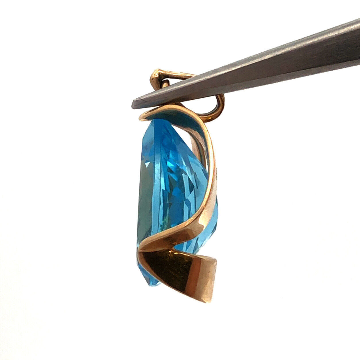 Designer CID 10K Yellow Gold Pear London Blue Topaz Statement Pendant