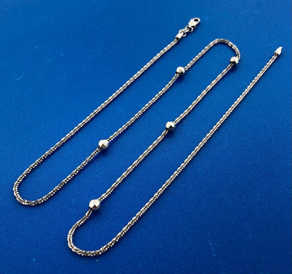 Italy 14K White Gold Twisted Rope Disco Ball Station Necklace