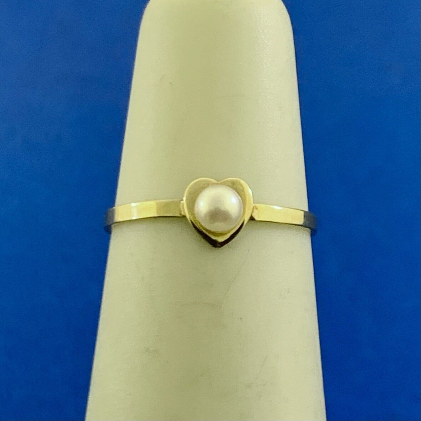 Vintage PSCO 10K Yellow Gold Pearl Child's Heart June Birthstone Ring