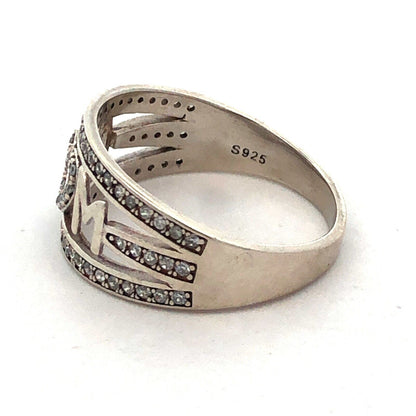 925 Sterling Silver Estate Cubic Zirconia CZ MOM Mother Heart Love Band Ring