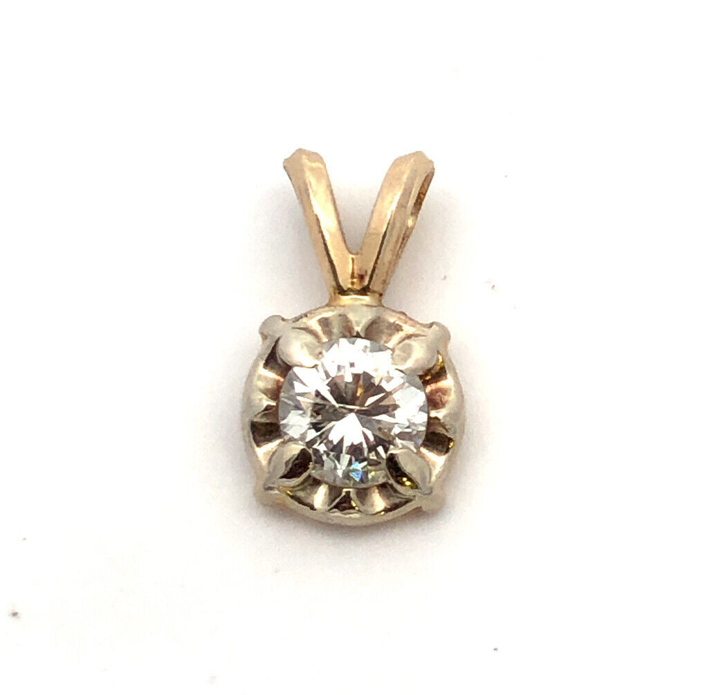 Vintage 14K Yellow Gold Round Diamond Petite Round Pendant