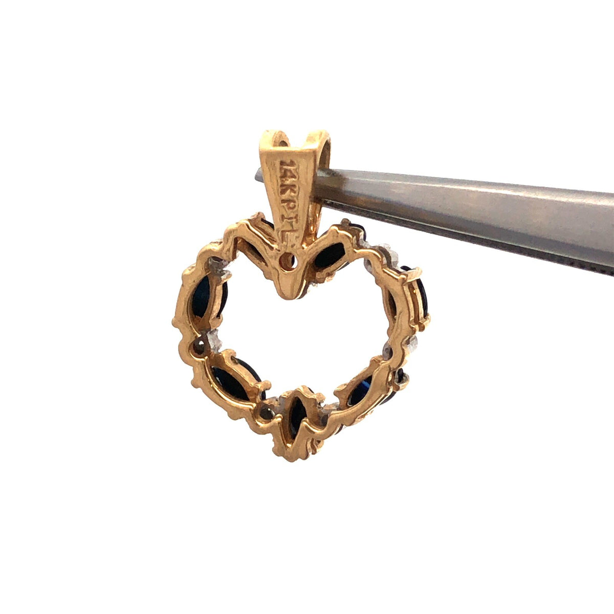 Designer 14K Yellow Gold Marquise Sapphire Diamond Accented Heart Pendant