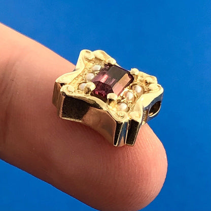 Designer GK 14k Yellow Gold Pearl Accented Tourmaline Rectangle Slide Charm