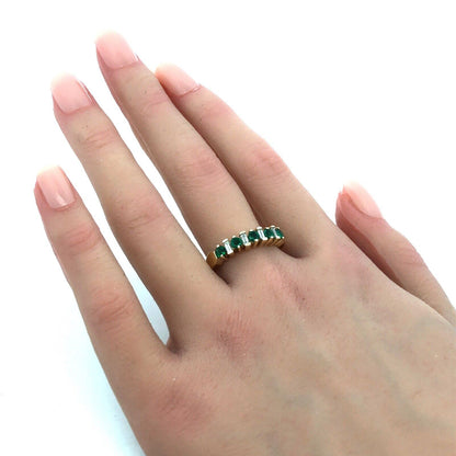 Designer 14K Yellow Gold Green Emeralds Diamond Wedding Anniversary Band Ring