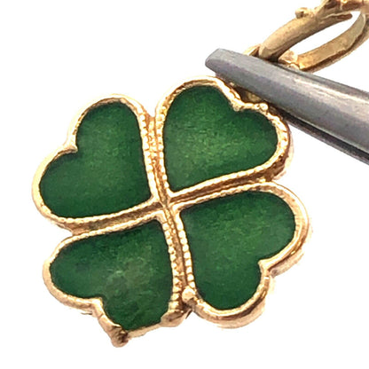 Designer 18K Yellow Gold Green Enamel 4 Leaf Clover Good Luck Charm Pendant
