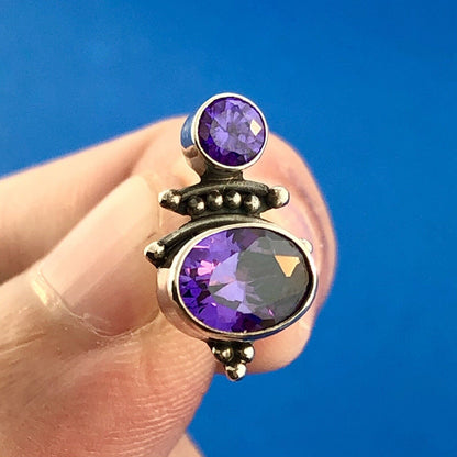 Designer 925 Sterling Silver Purple CZ Anniversary Stud Earrings