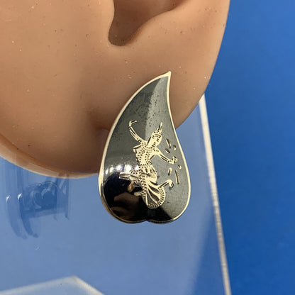 Vintage Siam Sterling Silver Nielloware Goddess Manimekhala Clip Earrings