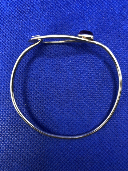 Oval Amethyst 925 Sterling Silver Cutout Hook Clasp Round Bangle Bracelet