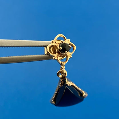 Art Nouveau Art Deco 14K Yellow Gold Black Onyx Scroll Drop Dangle Earrings