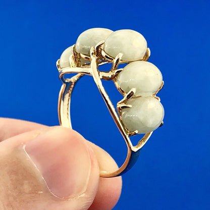 Vintage Designer SANUK 14K Yellow Gold Jade Jadeite Waterfall Dome Ring