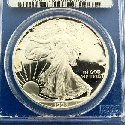 1993 P Proof Silver Eagle 999 Fine Silver PCGS PR70 DCAM Deep Cameo