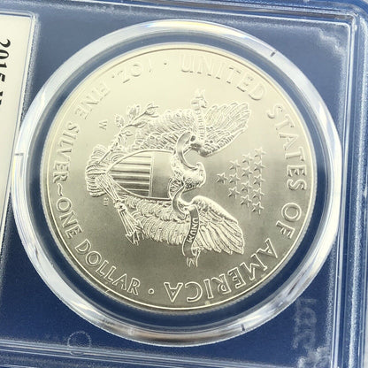 2015 W Burnished 1 Oz American Silver Eagle John Mercanti Label PCGS SP70