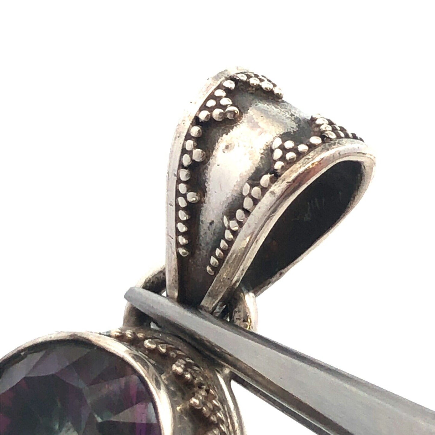 Vintage 925 Sterling Silver Oval Mystic Topaz Statement Pendant