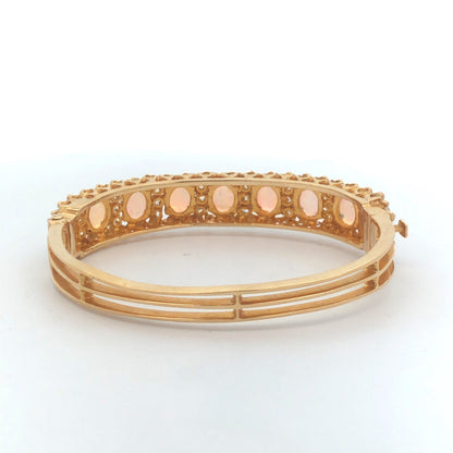 Vintage Jack Gutschneider 14k Yellow Gold Filigree Opal Diamond Cuff Bracelet