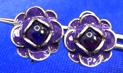Designer MG 925 Sterling Silver Amethyst Purple Enamel Flower Stud Earrings
