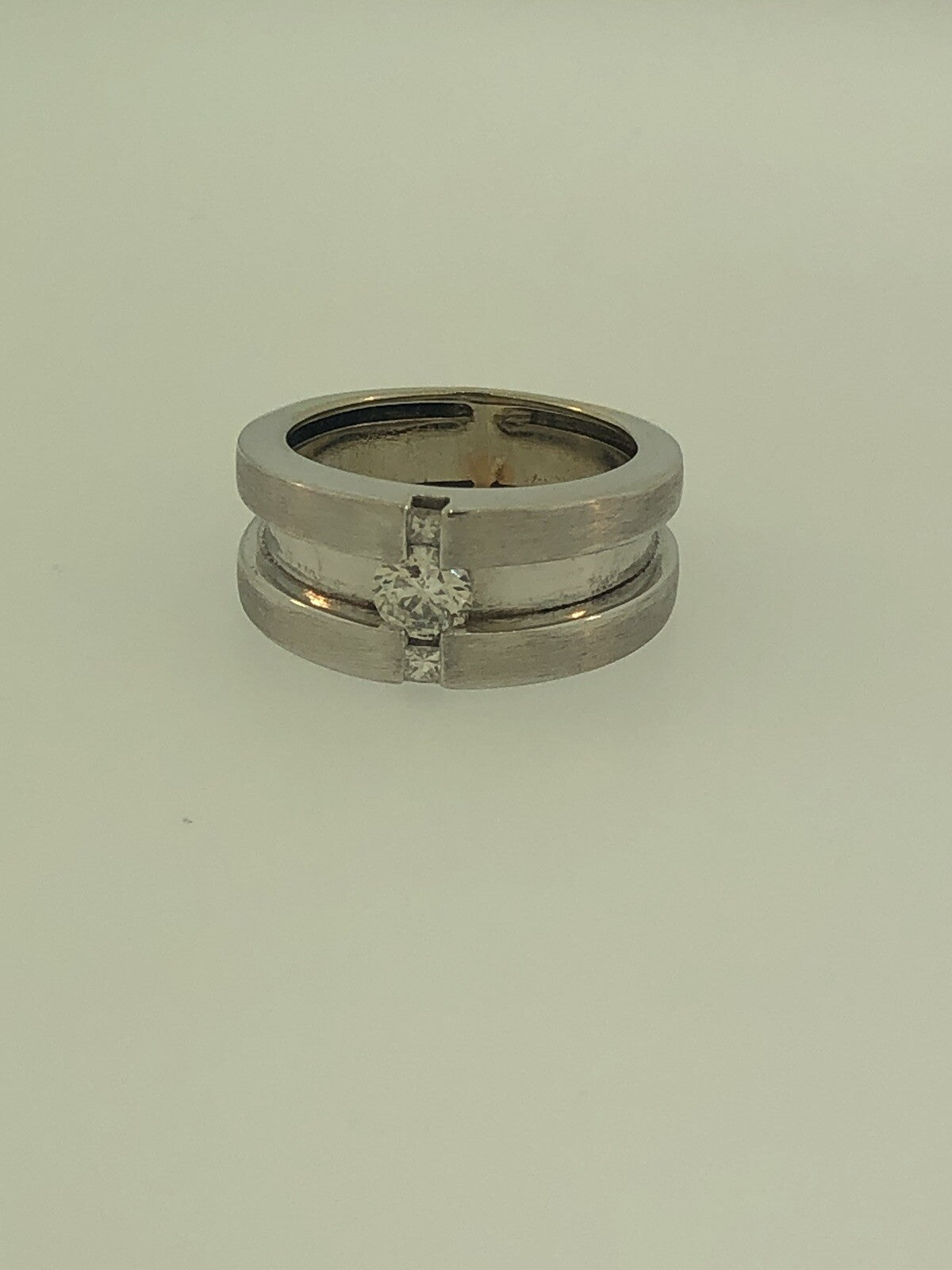14K White Gold Diamond Burnished/Polished Unisex Modernist Tension Wedding Ring