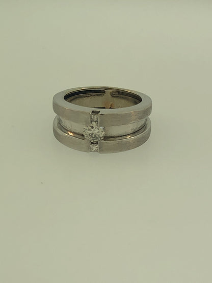 14K White Gold Diamond Burnished/Polished Unisex Modernist Tension Wedding Ring