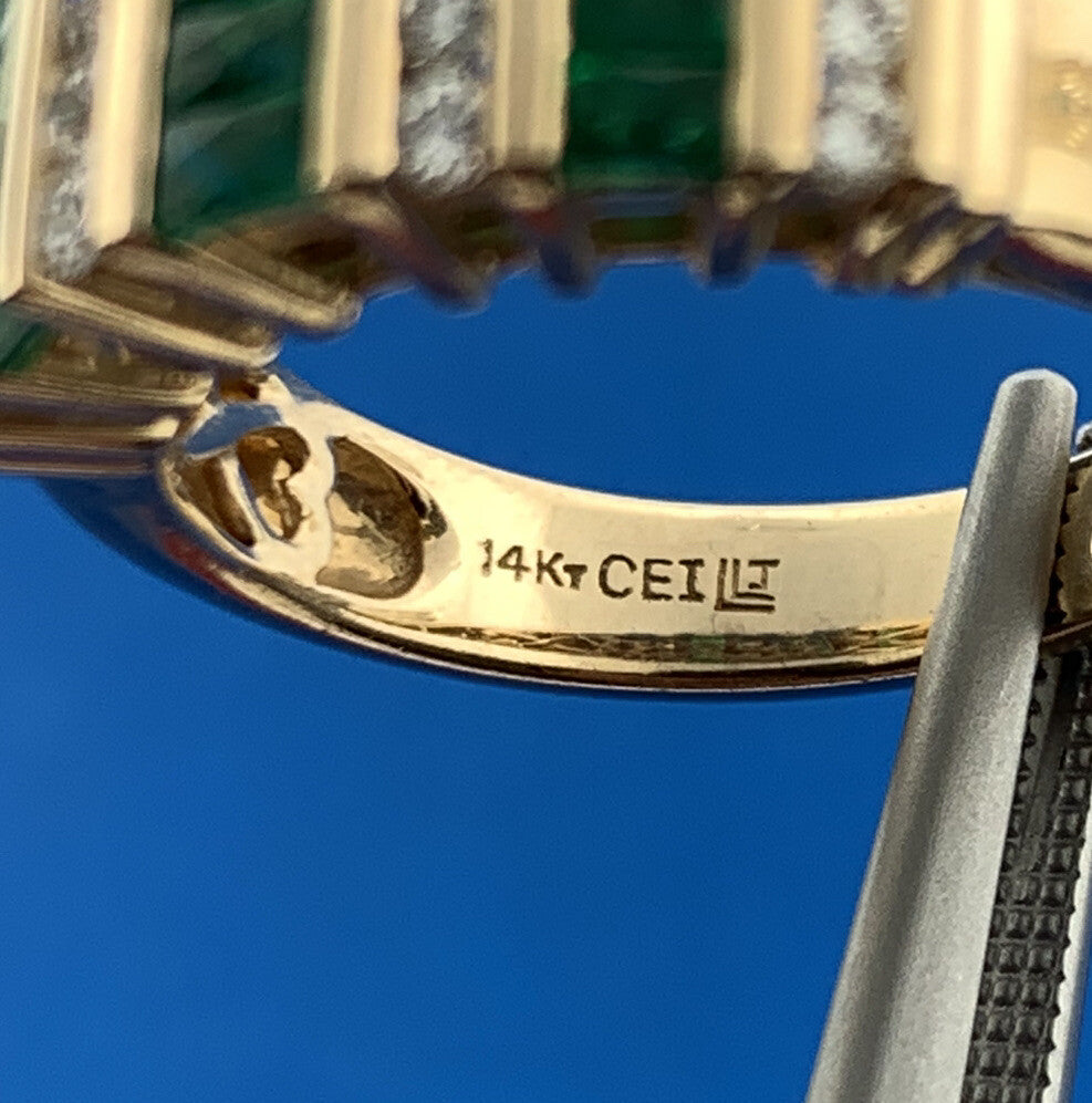 Retro Amoro 14K Yellow Gold Emerald Diamond May Anniversary Statement Band Ring