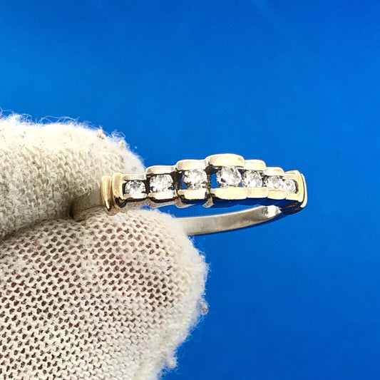 Mid Century 14K Yellow White Gold Diamond Channel Set Waterfall Wedding Ring