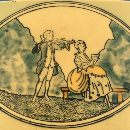 1930s France Celluloid Bakelite Painted Etched Courting Couple Belt Buckle