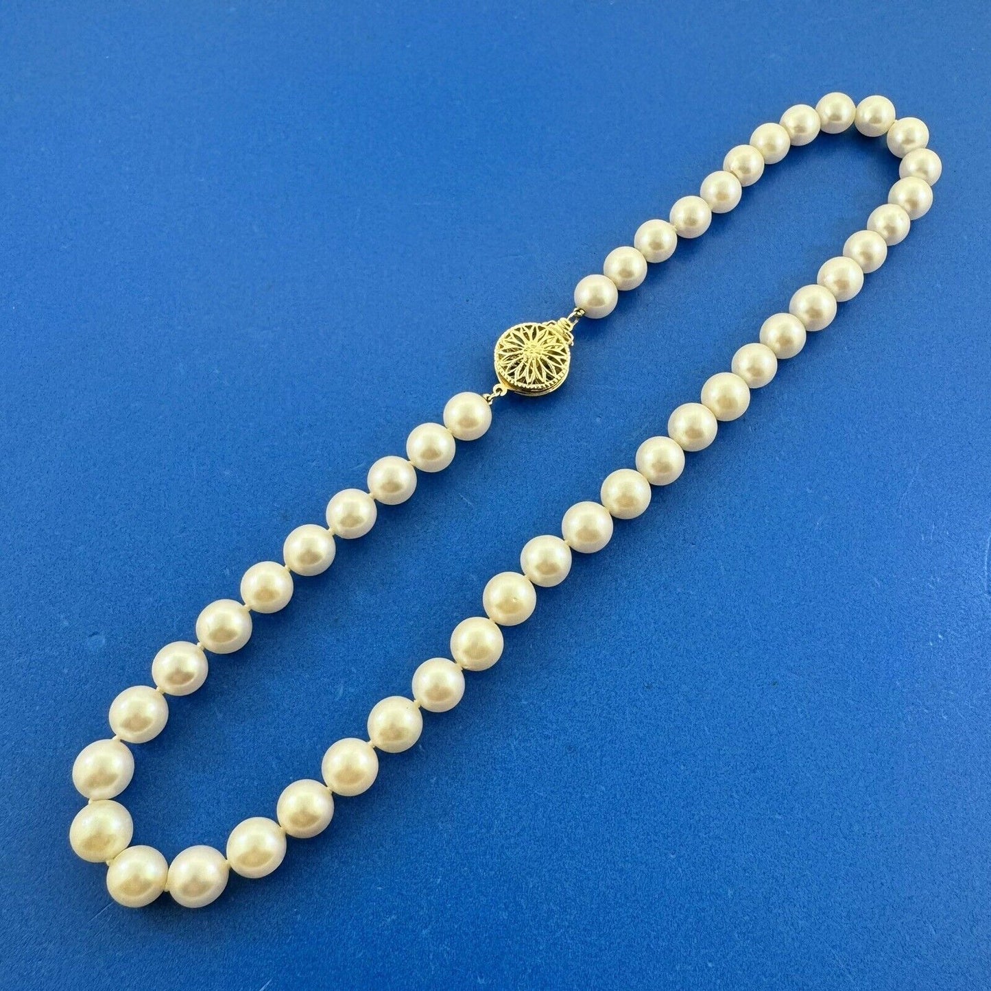 Designer 14K Yellow Gold Hand Knotted Pearl Bead Choker Necklace