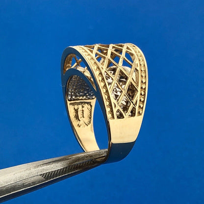 Designer 14K Yellow White Gold Diamond Cut Lattice Work Illusion Dome Ring