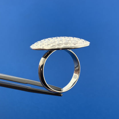 Designer Thailand Sterling Silver Oval Diamond Cut Engraved Statement Ring