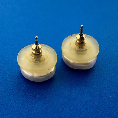 Retro 14K Yellow Gold White Iridescent Mabe Pearl Statement Stud Earrings
