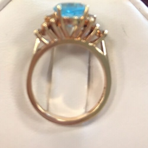 Vintage 10K Yellow Gold Blue Topaz Waterfall Diamond Engagement Anniversary Ring