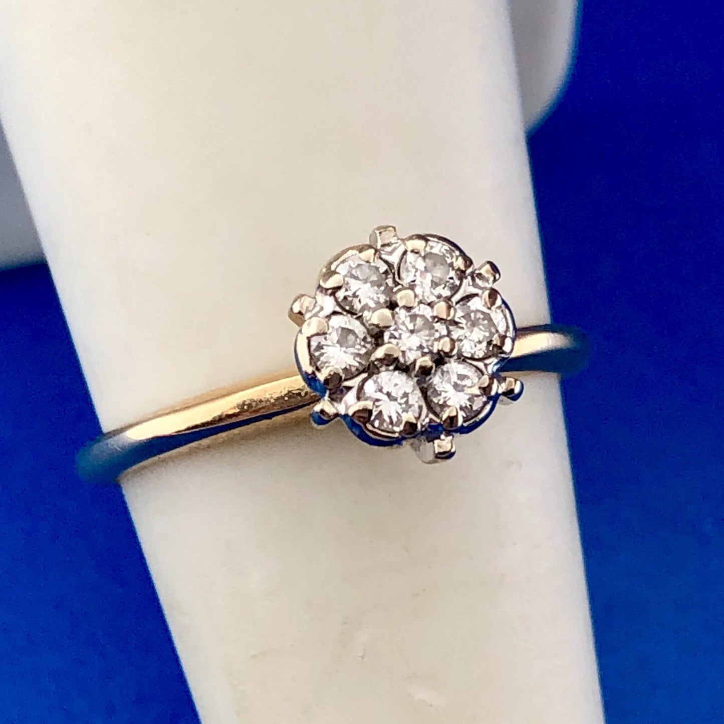 14K Yellow Gold Diamond Cluster Empire Style Engagement Bridal Cocktail Ring