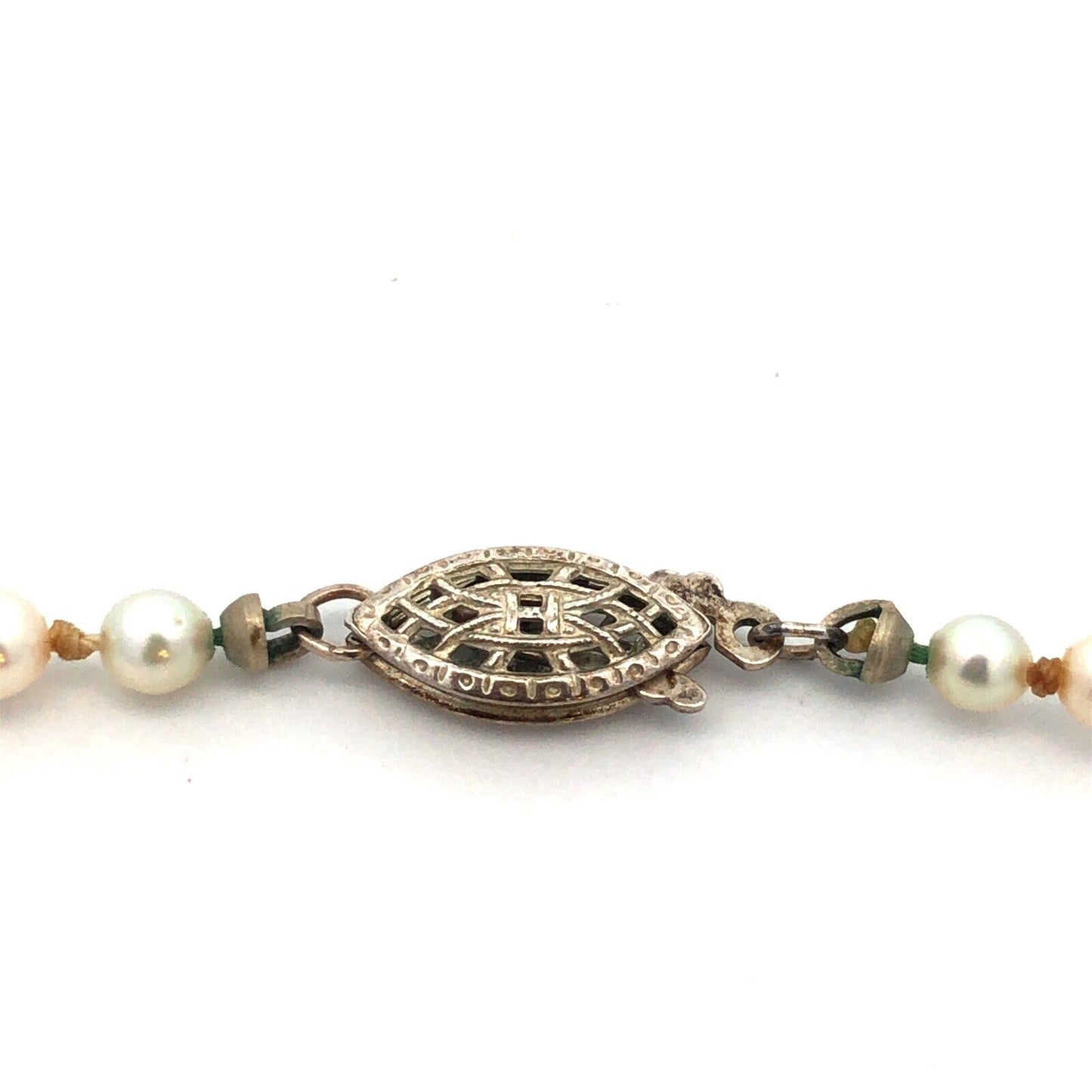 Vintage Designer 925 Sterling Silver Graduated Round Pearl Beaded Necklace