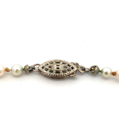 Vintage Designer 925 Sterling Silver Graduated Round Pearl Beaded Necklace