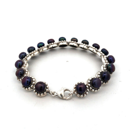 Designer 925 Sterling Silver Round Tahitian Pearl Tennis Bracelet